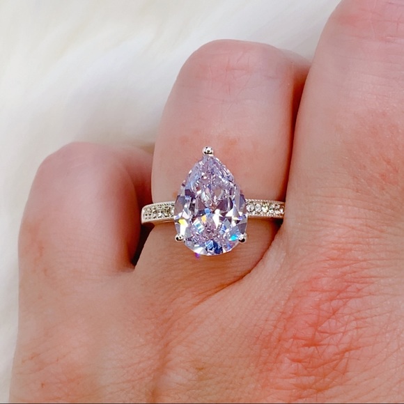 14k white gold pear diamond ring 5 CT 💍 wedding - Picture 5 of 16